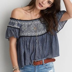 XXL AE Embroidered Off the Shoulder Top